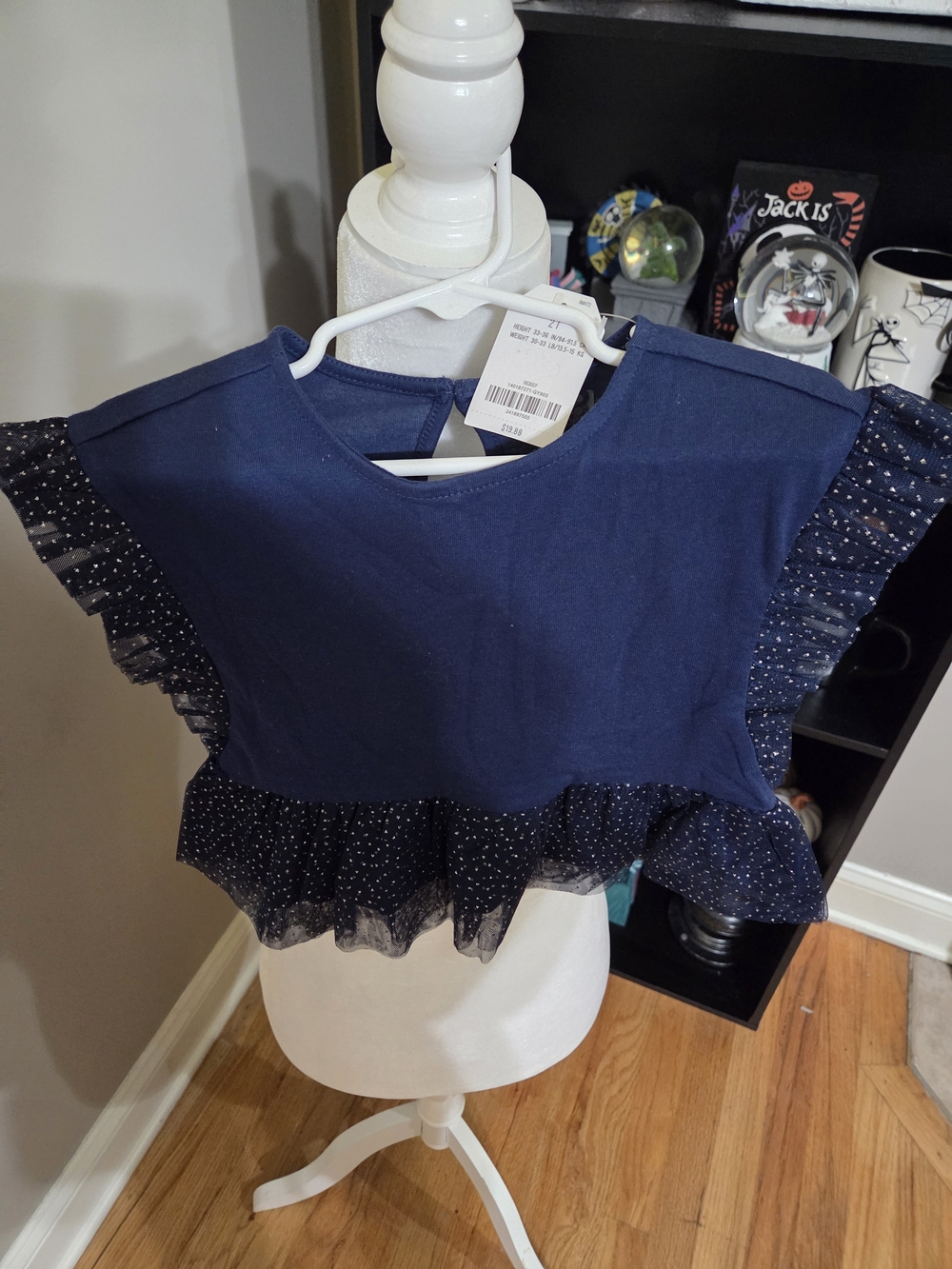 Crazy 8 Navy Ruffle Sleeve Tee with Sparkle Trim